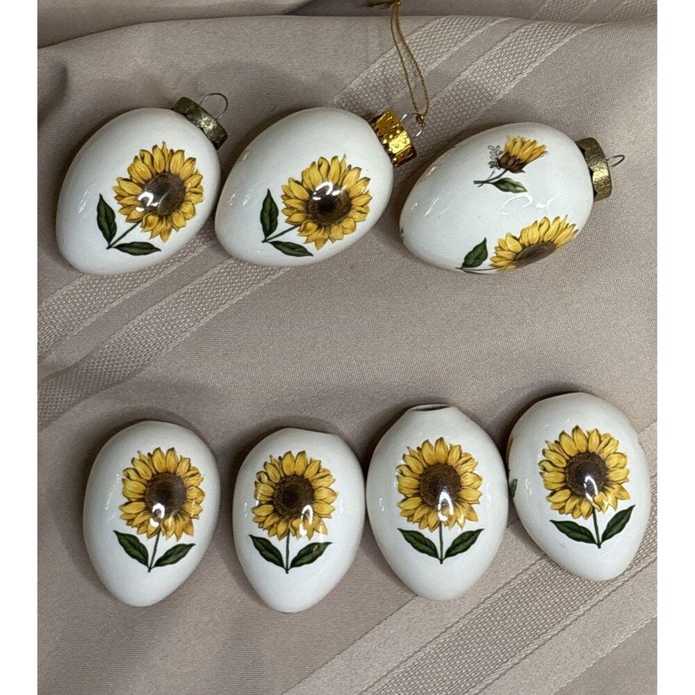 The Egg Lady VTG Lot Of 7 Hanging Sunflower Design Porcelain Eggs – Signed